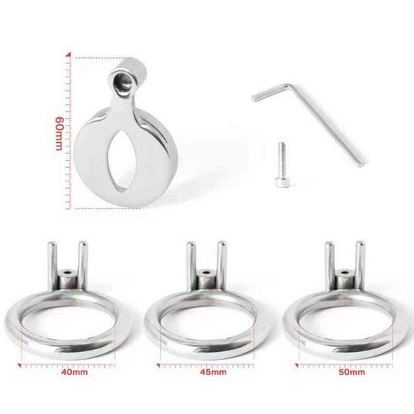 Sexo NXYCockrings Dispositivo de castidad masculino súper pequeño Jaula de acero inoxidable con tornillos Anillo para el pene Juguetes BDSM Bondage Fetiche polla 1124210W