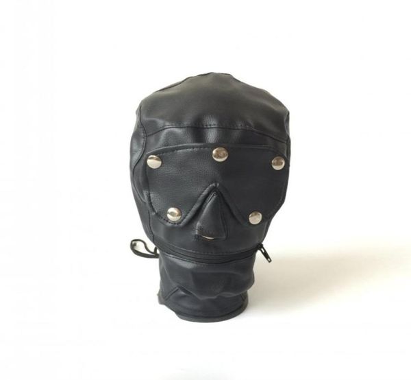 Producto sexual BDSM Bondage Leather Hood para juegos para adultos Máscaras completas Fetish Facing Bloqueado con la venda 4490743