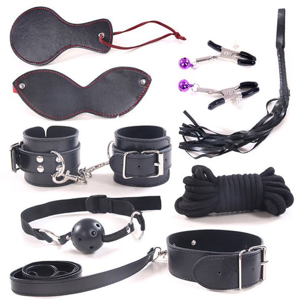 Sex Tools Shop Produits de sexe pour adultes 8 pièces/ensemble jeu de rôle jouets sexuels en cuir Bdsm fétiche Bondage Kit de retenue Sextoys pour Couples. Y19052902