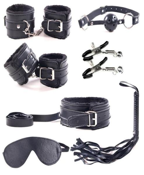 Sex Tools Shop Produits de sexe 7 pcsset Jeu de rôle en cuir Adulte Sexy Sex Toys bdsm Fétiche Bondage Harnais Kit Sextoys Pour Couples Y12663179