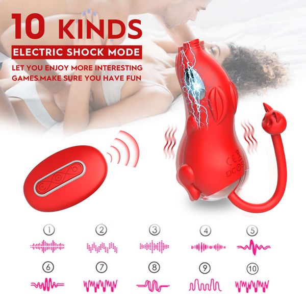 Masajeador de juguete sexual, vibración de 10 frecuencias, estimulación del punto G, doble choque, huevos saltadores, rosas, juguetes femeninos