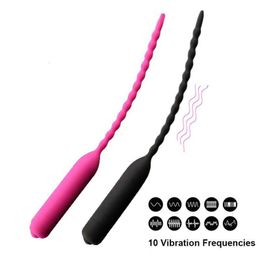 Juguete sexual masajeador 10 modos vibrador uretral masturbador masculino silicona vibrador pene Plug sonidos dilatadores productos para hombres eróticos