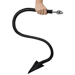 Sex Toy masseur 108 cm cuir noir queue du diable Plug Anal Bdsm esclave Cosplay métal fesses hommes femmes nouveauté jouet pour bondage et plaisir adulte