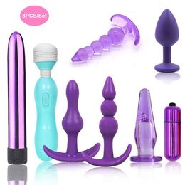 Juguete sexual masajeador, 8 Uds., juguetes para mujeres, esposas, sesión, vibrador Anal, accesorios Bdsm femeninos, juguetes sexuales para adultos 18