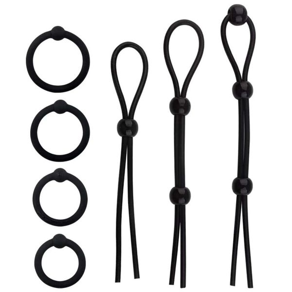 Jouet sexuel masseur réglable anneau de pénis corde jouets pour adultes hommes Silicone éjaculation retard coq Scrotum mâle durable