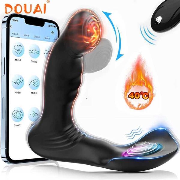 Juguete sexual, masajeador con Bluetooth, vibrador Anal oscilante de próstata para hombres, estimulador de testículos, anillo de pene, juguetes calefactores para