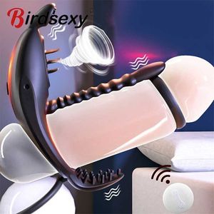 Seksspeeltje stimulator Volwassen stimulator Vibrerende penisring Paar vibrator Clit Sucker Stimulator 7 modi G-spot Massage Cock Toy voor man met afstandsbediening