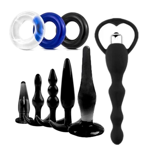 Sex Toy Masseur Adulte SM Ensemble de 6/7/9 Pièces Anal et Plugs pour Couples avec Plaisir Sexuel Masturbation Vibration Perle Tirant Jouets