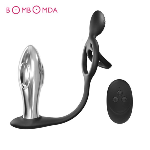 Juguete sexual Masajeador Anal Butt Plugs Anillo para pene Vibrador masculino Masajeador de próstata Control remoto Masturbador para hombres Juguetes Gay Adultos Parejas