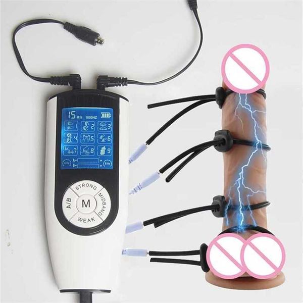 Juguete sexual masajeador Bdsm Electro anillo para pene e Stim anillos para pene electroestimulación juguetes electrosexuales descarga eléctrica testículo Loop e-stim