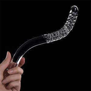 Sekspeelgoed Massager Big Long Double Bead Glass Sex Toys Crystal Dildo Fake Penis Anal Butt Plug Vagina Stimulator Vrouwelijke gay masturbatie