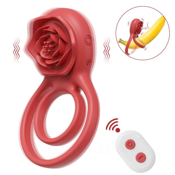 Juguete sexual, masajeador, anillo para pene, vibrador rosa para hombres, retardante de eyaculación, juguete de estimulación con Control remoto para parejas, anillos para pene masculinos