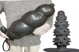 Masajeador de juguete de sexo Diámetro de 13 cm Conectado anal de partícula inflable con 5 cuentas columna de silicona incorporada en gran dilator 4169201
