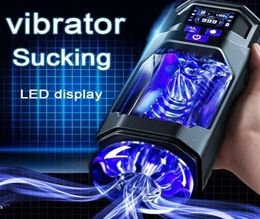 Sekspeelgoed Massager Fake Cunt LCD Monitor Zuigmachine Echte auto verwarming Vagina voor mannen Adult S USB Charging3038268