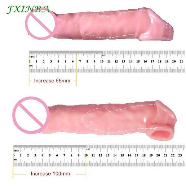 Masajeador de juguete sexual Fxinba 20/22cm, extensor de manga de pene realista, agrandamiento de pene grande, retardante de eyaculación, reutilizable para hombres