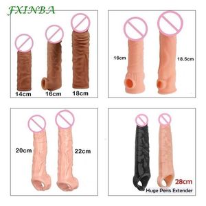 Sekspeelgoed Massager FXINBA NIEUW 14-28cm Realistische penis extender mouw herbruikbare volwassenen speelgoed voor mannen vertragen ejaculatie vergroting