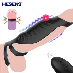 Juguete sexual masajeador Heseks macho vibrador remoto funda de silicona anillo retardante eyaculación agrandamiento del pene para hombres vibrador de testículos