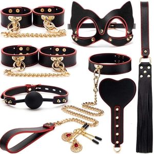 Masseur de jouets sexuels de haute qualité bdsm en cuir authentique jeu de bondage menottes collier gag whip toys for women couples adultes jeux