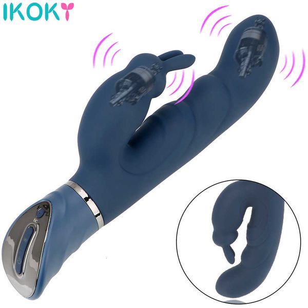 Juguete sexual masajeador IKOKY conejo vibrador punto G consolador para mujeres 10 modos de vibración juguetes de clítoris de conejito impermeables