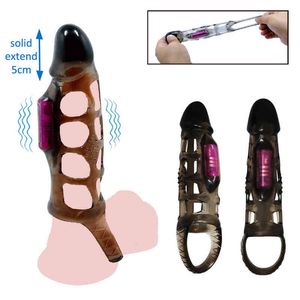 Masajeador de juguete sexual Penis masculino anillo de vibración expansión manga de extensor para hombres