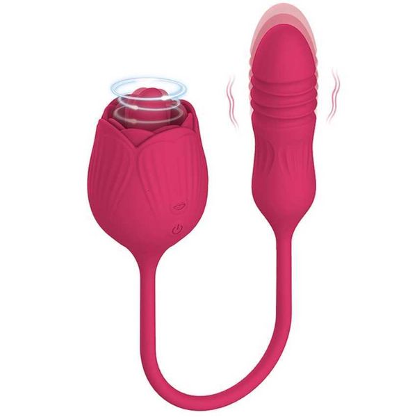 Masseur sexuel Rose jouet gode vibrateur de poussée pour les femmes stimulateur de Clitoris langue léchant oeuf d'amour étirement jouets sexuels marchandises jouets femme