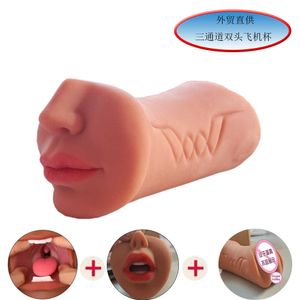 Sex toy masseur outil de nom à trois canaux pour hommes dispositif de masturbation à double tête inversé avec nez produits en silicone coupe d'avion amusant