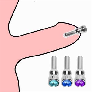 Juguete sexual masajeador catéter uretral de Metal para hombres diamante acero inoxidable pene estimulador dilatadores Dispositivo de Castidad masculina