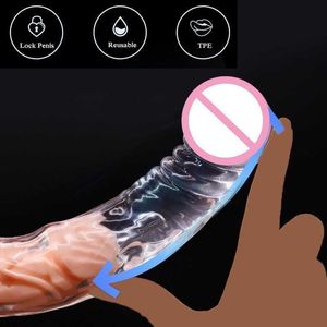 Seksspeeltje Massager Nieuwe penisvergroting Siliconen Herbruikbare hoes Intieme goederen voor mannen Flexibele eikeldildo