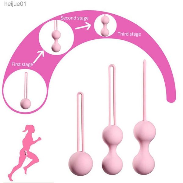 Juguete sexual masajeador Pink Geisha Ball Kegel Vagina Anal Trainer Ball Set 3 Bolas Unisex Silicone Body Massager Toys Producto para adultos L230518