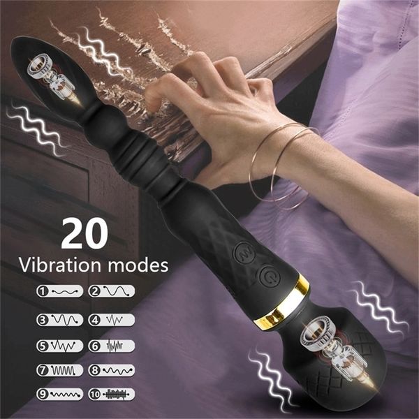 Masajeador de juguete sexual, consolador potente, vibrador femenino, varita Av, estimulador de clítoris, punto G, cuentas anales, enchufe de Motor dual, juguetes para hombres y mujeres 57GT