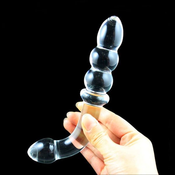 Juguete sexual masajeador Pyrex Glass Sex Toys Pene artificial Dick Crystal Anal Bead Butt Plug Masaje de próstata Masturbación