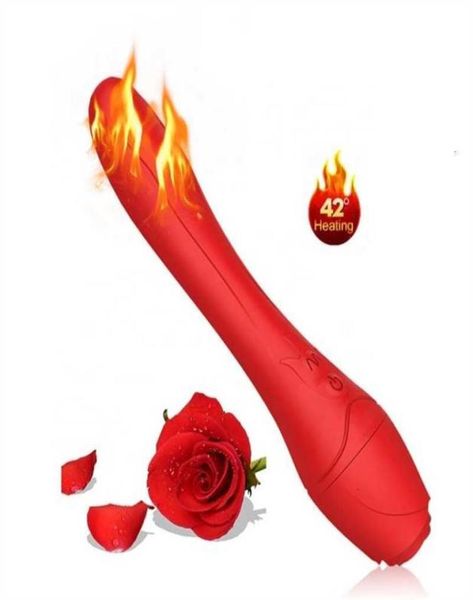 Juguete sexual Masajeador Forma de rosa roja Vibrador de calefacción Vibración vaginal Masajeador de punto G Juguetes Didol de silicona suave para mujeres Kerala6357427