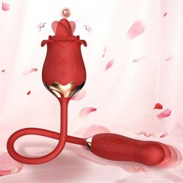 Sex toy masseur Rose gode vibrateur de poussée ventouse de mamelon langue de léchage orale Stimulation du Clitoris féminin jouets puissants pour adultes 1