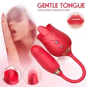 Seksspeeltje Massager Rose Dildo Stak Vibrator voor Vrouwen Clitoris Stimulator Tong Likken Stretchen Volwassenen Goederen Vagina Ballen Vrouwelijke