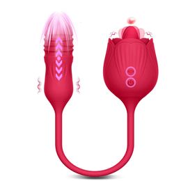 Jouet sexuel masseur Rose poussée succion vibrateurs jouet pour femme Anal Double tête vibrateur Oral léchage taquin femelle télescopique