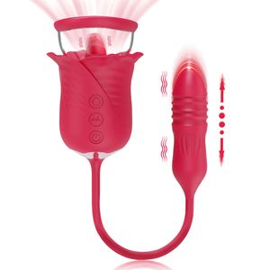 Jouet sexuel masseur Rose jouet gode vibrateur de poussée pour femmes stimulateur de Clitoris langue léchant jouets de succion femmes adultes marchandises