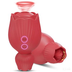 Seksspeeltje Stimulator Rose Speelgoed Zuigen Vibrator 2in1 Mini Tepel Clitoris Stimulator g Spot Tong Likken voor Vrouw Koppels
