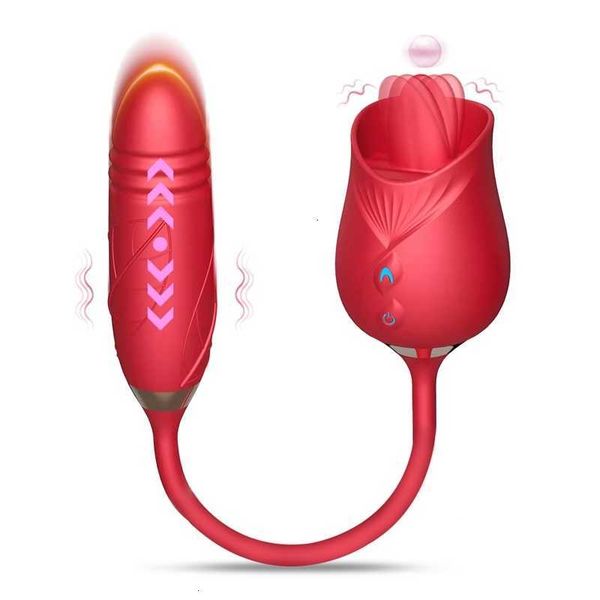 Masajeador de juguetes sexuales Rose Vibrator 10 Velocidad de empuje de consolador pez￳n de pez￳n oral lamiendo cl￭toris estimulador de masturbaci￳n femenina juguetes para mujeres