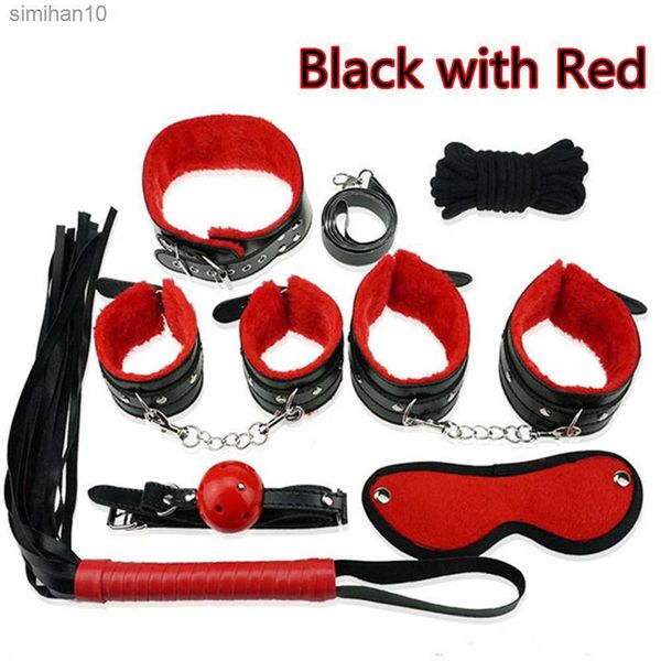 Sex toy masajeador Sex Bondage Kit 7 piezas Juegos para adultos Set Hand Foot Whip Rope Blindfold para parejas Juguetes eróticos SM Products L230518