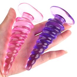 Sex Toy Masseur Pagode rotative sexy Ventouse transparente Plug anal dans le jardin Fournitures de perles partagées par les hommes et les femmes pour stimuler les jouets sexuels des couples