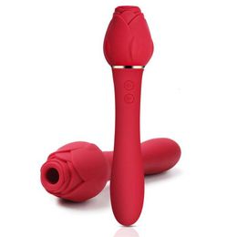 Juguete sexual masajeador de silicona consolador de 10 velocidades vibrador de punto G varita suave clítoris coño juguetes rojos forma de rosa calentado para mujeres