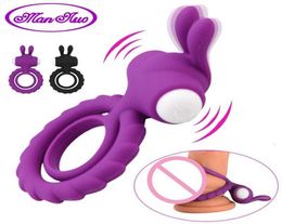 Masajeador de juguetes sexuales Silicona suave Dual Vibrating Cockring Penis Anillo de pene Toyes para hombres para hombres que mejoran la erección más dura7626862