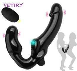 Sex Toy Massager Strapless Strapon Dildo Vibrator Strapon voor Lesiban Remote Control 10 Speed Doubleheads Women Toy Adult6200150