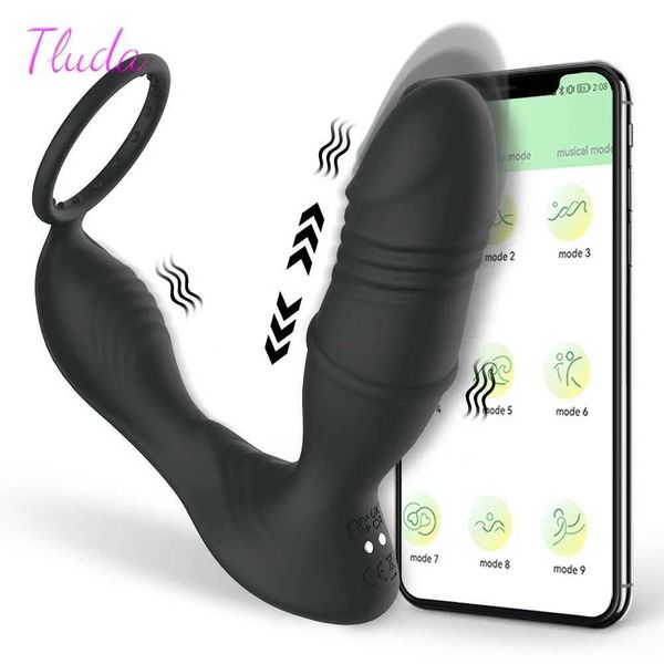 Juguete sexual masajeador telescópico vibrador Butt Plug Anal aplicación remota Control pene juguetes para hombres culo consolador masajeador de próstata