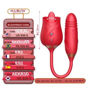 Masajeador de juguetes sexuales, consolador de flores rosas, vibrador de succión para mujeres, estimulación del clítoris, lamiendo, chupando, rosa, vibrador con punto de empuje, consolador