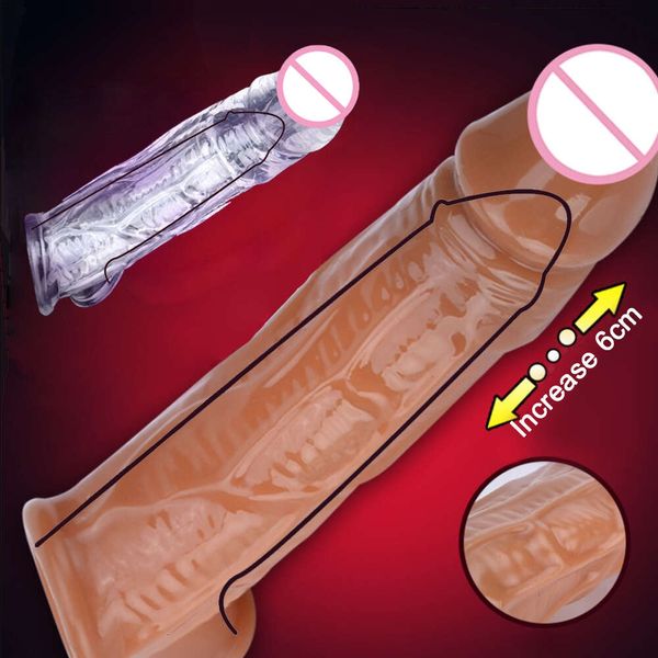 Juguete sexual, juguetes masajeadores para hombres, anillo potenciador para pene, consoladores masculinos, retardante de eyaculación, funda reutilizable, extensor de pene para agrandar