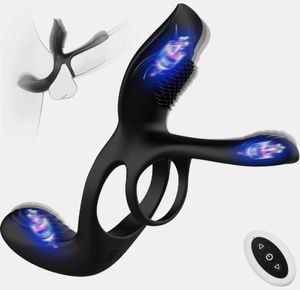 Sex toy masseur vibrateur pour couple 3 en 1 anneau vibrant avec 10 modes hommes anneaux de pénis s périnée hommes point G clitor1382764