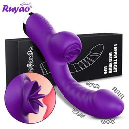 Seksspeeltje stimulator Vibrator Voor Vrouwen 2 In 1 Likken Machine Clitoris Stimulator G-Spot Krachtige Vibro Dildo Wand vrouwelijke Clit Sucker Speelgoed