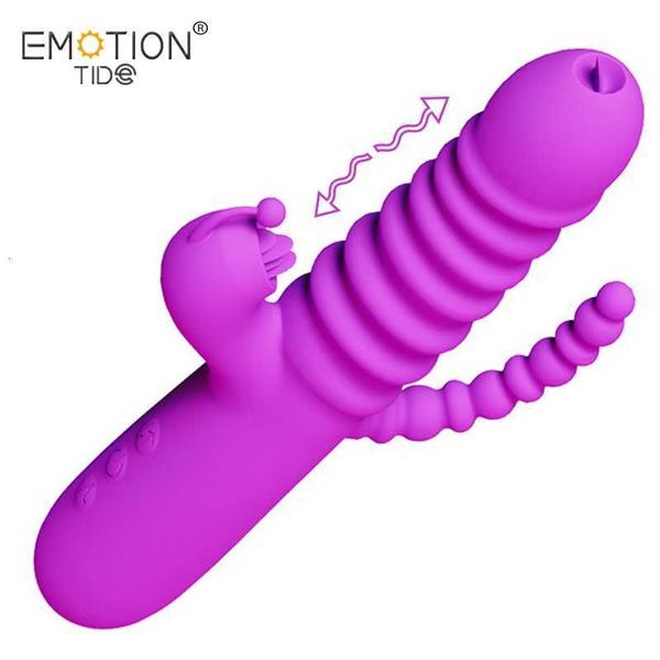 Juguete sexual masajeador vibrador juguete doble cabeza vibrante lengua lamiendo clítoris masturbador femenino anal con cuentas consolador telescópico adulto 18