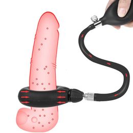 Juguete sexual masajeador vibrador de silicona anillo inflable para pene agrandamiento eyaculación retardada bloqueo de escroto pene duradero juguetes sexuales para hombres